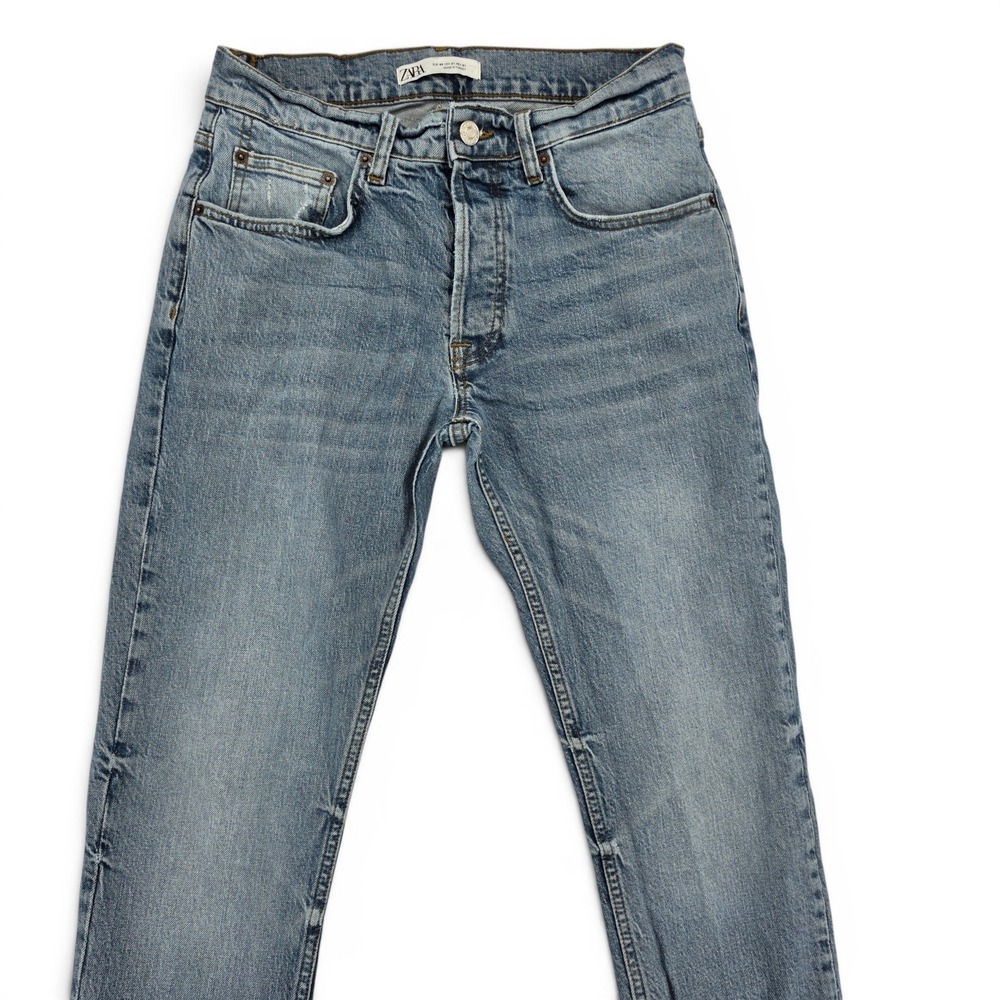 Zara Womens 31‎ Mid Rise Straight Leg Jeans Light Wash Button Fly Denim EUC